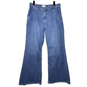 Pilcro Tower Flare Jeans Women's 31 Blue Denim Boho Wide Leg Cotton Stretch